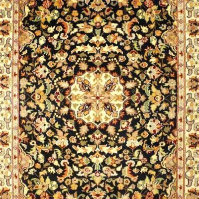 画像2: 【3196】ペルシャ絨毯　カシミア＆ウール（紺×ベージュ）