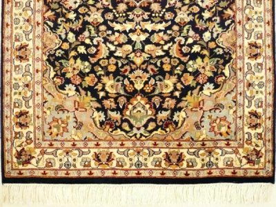 画像1: 【3196】ペルシャ絨毯　カシミア＆ウール（紺×ベージュ）
