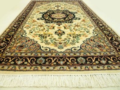 画像3: 【3202】ペルシャ絨毯　カシミア＆ウール（紺×オフホワイト）