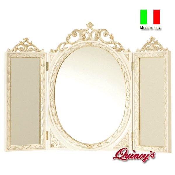 画像1: 【3413】イタリア製３面鏡（ホワイト＆ゴールド） (1)
